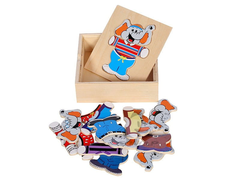 Ξύλινο Puzzle Ενσφηνώματα Ντύνω το Ελεφαντάκι