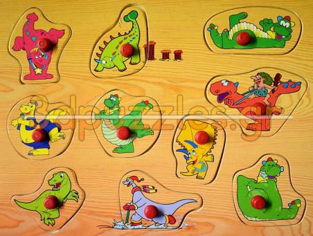 Ξύλινο Puzzle Ενσφηνώματα Ενσφήνωμα Καρτούν Δεινοσαυράκια 