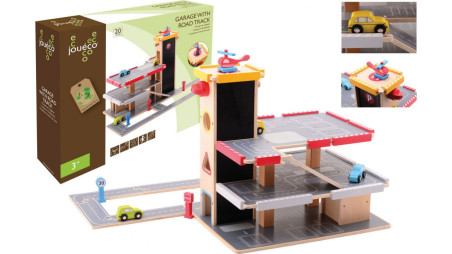 Joueco Ξύλινο garage με αξεσουάρ 20 τεμ